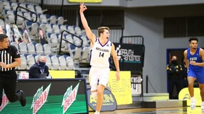 Payton Youngblood reacts during North Alabama's semifinal win/Photo: North Alabama athletics website