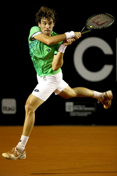 Pella plays a backhand during his semifinal win. Photo: Matthew Stockman/Getty Images