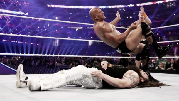 The Rock laid waste to the Wyatt's at 'Mania 32. Photo-WWE.com