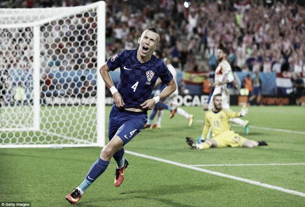 Above; Ivan Peresic celebrating his late goal in Croatia's 2-1 win over Spain | Photo: Getty Images 