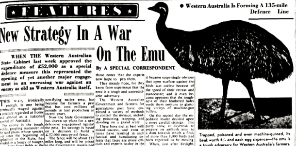 Periódico australiano que habla de la Guerra del Emú, Fuente: Wikicommons
