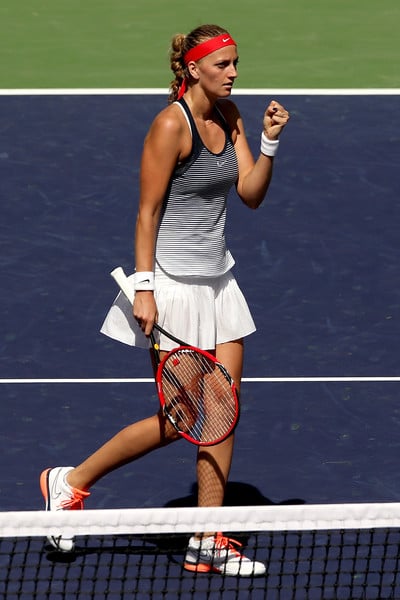 Petra Kvitova of Czech Republic celebrates against Nicole Gibbs during the BNP Paribas Open at the Indian Wells Tennis Garden on March 15, 2016 in Indian Wells, California. | Photo: Matthew Stockman/Getty Images North America