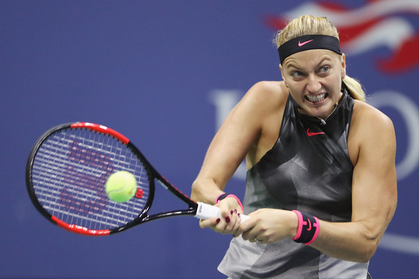 Petra Kvitova hits a backhand during the match | Photo: Matthew Stockman/Getty Images North America