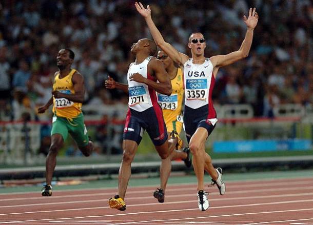 Jeremy Wariner celebrates after winning the Olympic title in 2004 (Getty/Phil Walter)