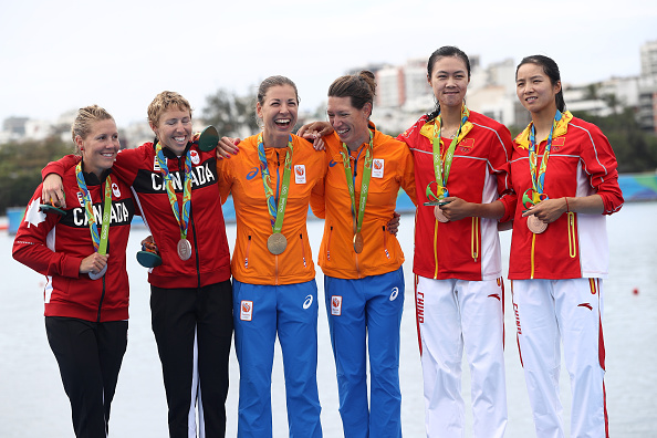 The pairings from Canada, The Netherlands and China after the medal ceremony (Getty/Phil Walter)