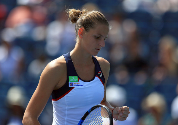 Pliskova pumps her fist during her first win as the world number one. Photo: Vaughn Ridley/Getty Images