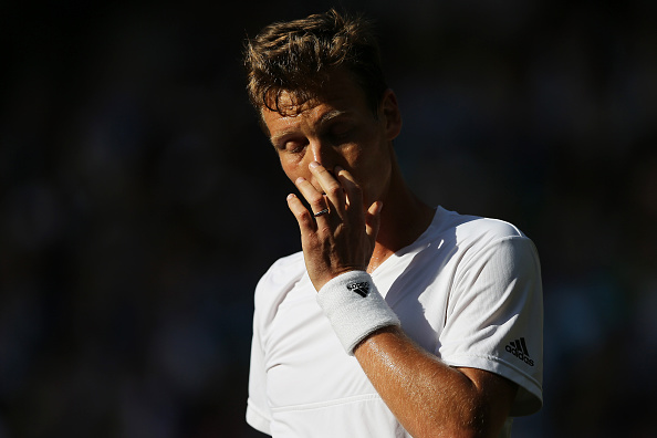 Tomas Berdych during his quarterfinal loss to Andy Murray at Wimbledon (Getty/Pool)