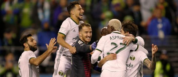 Sebastián Blanco celebrando la victoria con sus compañeros | Foto: MLS