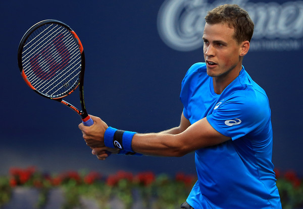 Pospisil follows through on a backhand during his win. Photo: Vaughn Ridley/Getty Images