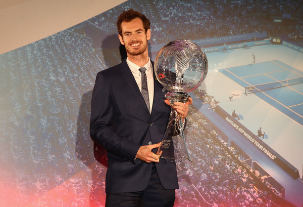 Andy Murray with the trophy for reaching world number one (Photo by Julian Finney/Getty Images)