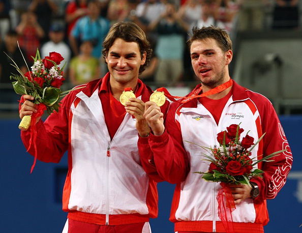 Federer and countryman Stan Wawrinka took home the gold in men's doubles in 2008. Credit: Professional Sport/Getty Imagea