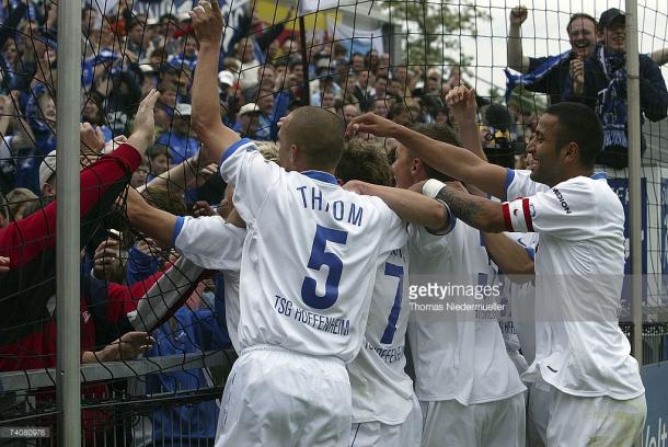 Marcel Thom, Dragan Paljic, Matthias Jaissle and Selim Teber celebrate promotion to the second division. Source - Getty Images.