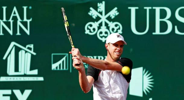 Sam Querrey plays a backhand during his second round match. Photo: Photo: Aaron M. Sprechner/ROCC 