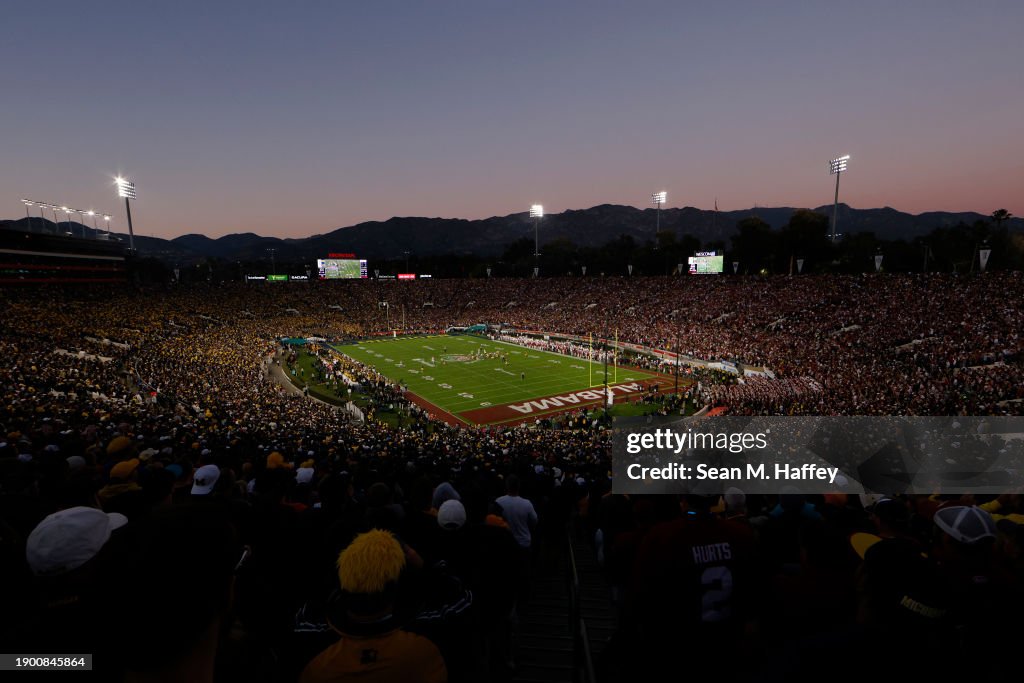 A general view during the CFP Semifinal Rose Bowl Game between the Alabama Crimson Tide and the Michigan Wolverines at Rose Bowl Stadium on January 01, 2024 in Pasadena, California. (Photo by Sean M. Haffey/Getty Images)