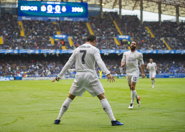 La celebre esultanza del fuoriclasse di Madeira. Per lui sono 36 gol in Liga. Fonte: Getty Images.