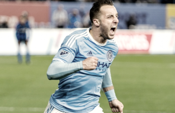 RJ Allen celebrating his first career MLS goal. | Photo: Matt Kremkau- Empire of Soccer