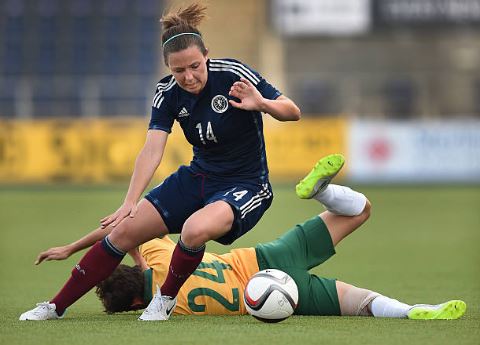 Rachel Corsie in action during the Vauxhall International Challenge Womens Match between Scotland and Australia | Source: Ben Radford - Corbis via Getty Images