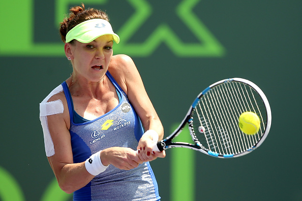 Radwanska plays a backhand. Photo: Matthew Stockman/Getty Images