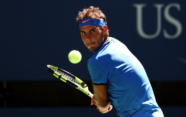 Nadal lines up a backhand. Photo: Elsa/Getty Images
