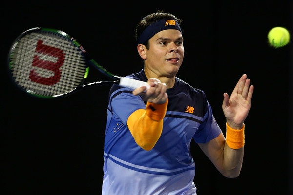 Raonic plays a forehand during his semifinal loss in Melbourne. Photo: Quinn Rooney/Getty Images