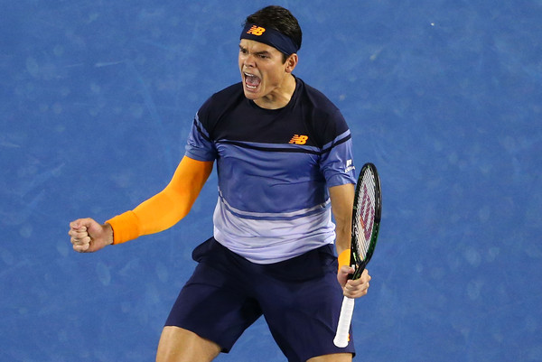Raonic celebrates winning his quarterfinal match at the Australian Open. Photo: Scott Barbour/Getty Images