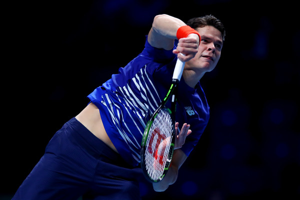 Milos Raonic serves during his opening match win. Photo: Clive Brunskill/Getty Images