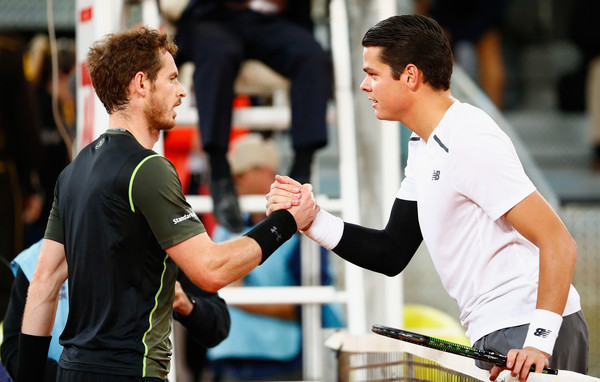 Andy Murray (left) and Raonic shake hands after Murray's win in Madrid. Photo: Julian Finney/Getty Images