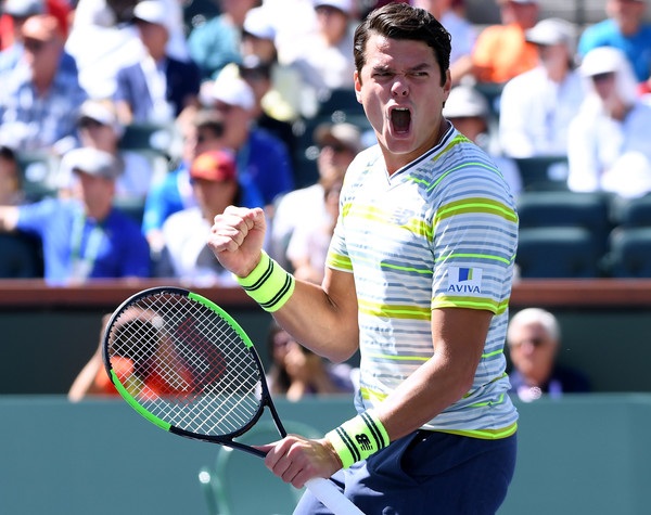 Milos Raonic turned his ranking around with a semifinal run in Indian Wells last week. He beat Sam Querrey in an epic quarterfinal to put himself back in the top 30, seen here celebrating the win. Photo: Harry How/Getty Images