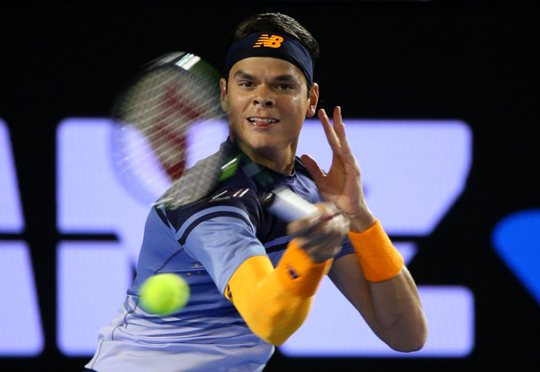 Milos Raonic smacks a forehand during his quarterfinal on Wednesday. Photo: Michael Dodge/Getty Images