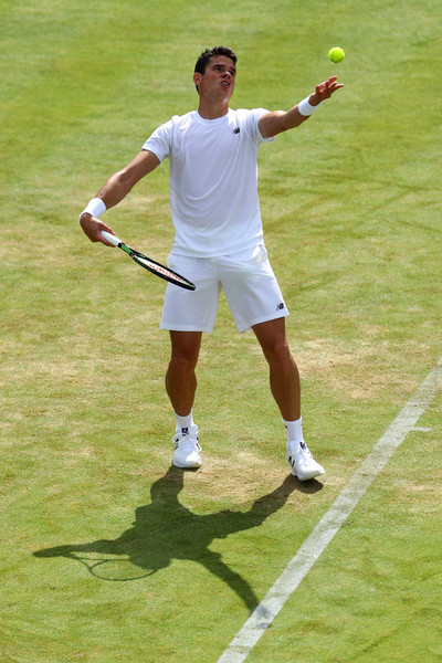 Raonic serves during the quarterfinal. Photo: Richard Heathcote/Getty Images