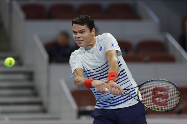 Raonic lines up a backhand on Tuesday in Beijing. Photo: Lintao Zhang/Getty Images