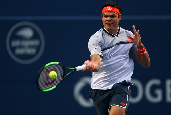 Raonic crushes one of his monster forehands during the win over Goffin. Photo: Getty Images