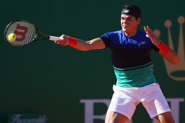 Raonic drills a forehand during his first round win. Photo: Michael Steele/Getty Images