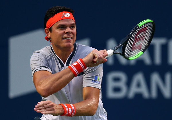 Milos Raonic looks on after a forehand during his first round win in Toronto. Photo: Getty Images