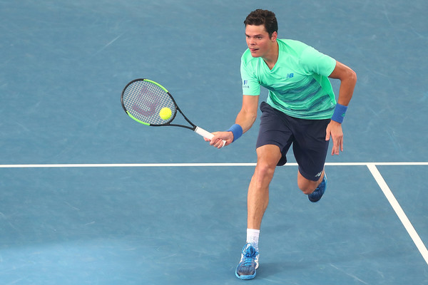 Raonic hits a forehand volley during his second round win. Photo: Chris Hyde/Getty Images