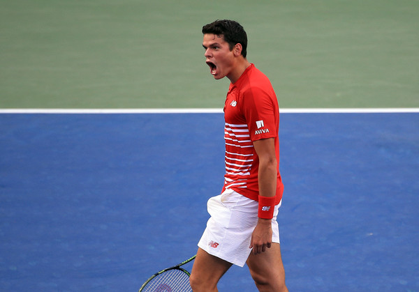 Raonic celebrates winning a point during his second round win. Photo: Vaughn Ridley/Getty Images