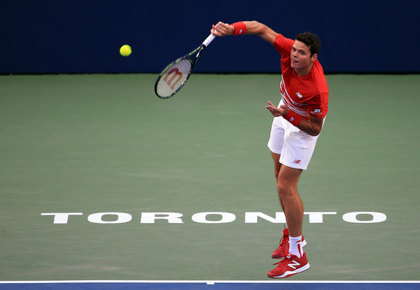 Raonic cranks a serve Wednesday night in Toronto. Photo: Vaughn Ridley/Getty Images