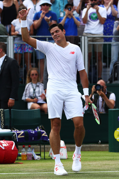 Raonic celebrates his victory on Saturday afternoon. He was far better after the delay. Photo: Matthew Lewis/Getty Images