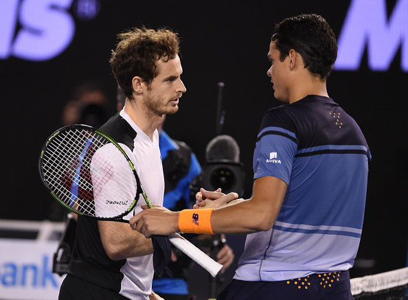 Murray (left) and Raonic shake hands after their semifinal clash. Photo: William West/AFP/Getty Images