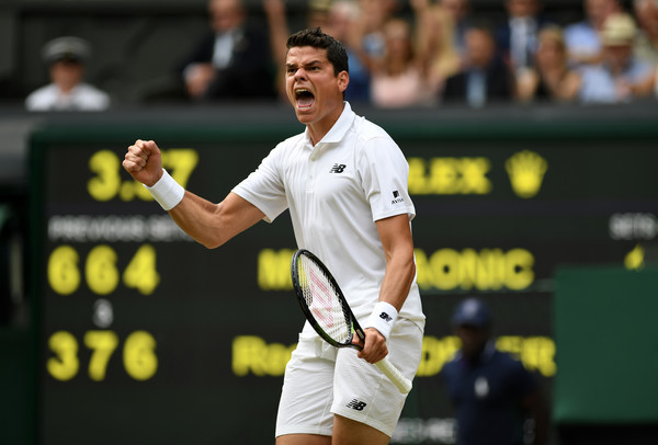 Raonic celebrates winning a point in the fourth set. Photo: Shaun Botterill/Getty Images