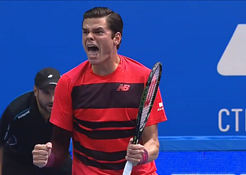 Raonic celebrates his 2015 St. Petersburg title. Photo: Tennis TV