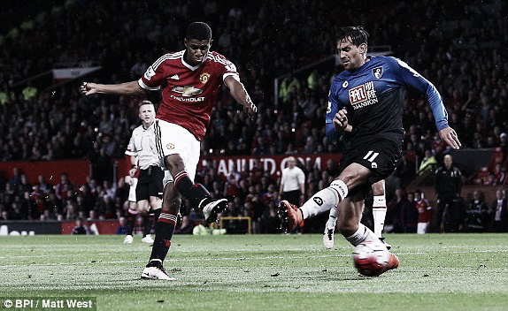 Above: Marcus Rashford strikes home in Manchester United's 3-1 win over AFC Bournemouth | Photo: BPI / Matt West