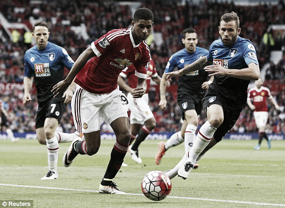 Above: Marcus Rashford in action during Manchester United's 3-1 win over AFC Bournemouth | Photo: Reuters