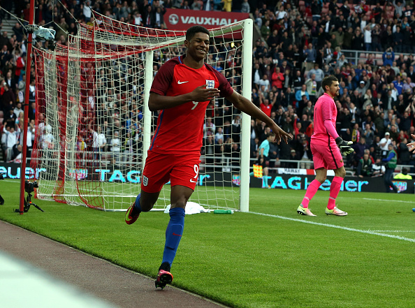 Rashford celebrates his debut England goal | Photo: Nigel Roddis/The FA