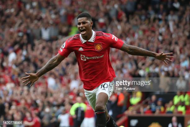 Marcus Rashford celebrates his goal against Arsenal (Photo by Tom Purslow/Manchester United via Getty Images)