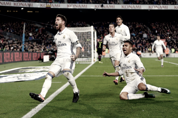 Celebración tras el gol de Sergio Ramos en el Camp Nou | Foto: www.laliga.es