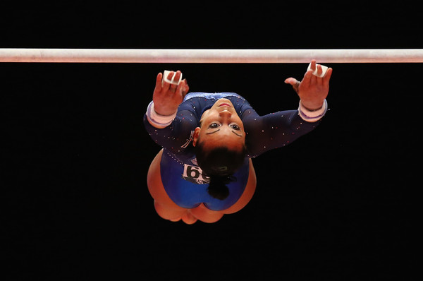 Becky Downie performs on the uneven bars at the 2015 World Artistic Gymnastics Championships in Glasgow/Getty Images