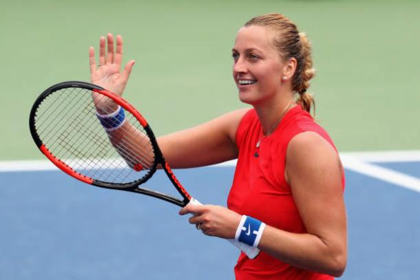 Kvitova celebrates her win over Anett Kontaveit in Cincinnati (Getty/Rob Carr) 