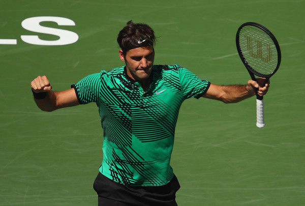 Roger Federer celebrates after defeating Jack Sock in the semifinals of the 2017 BNP Paribas Open. | Photo: Clive Brunskill/Getty Images