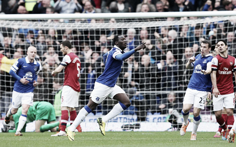 Romelu Lukaku celebrates after scoring in Everton's 3-0 win over Arsenal. (Image: Getty Images)